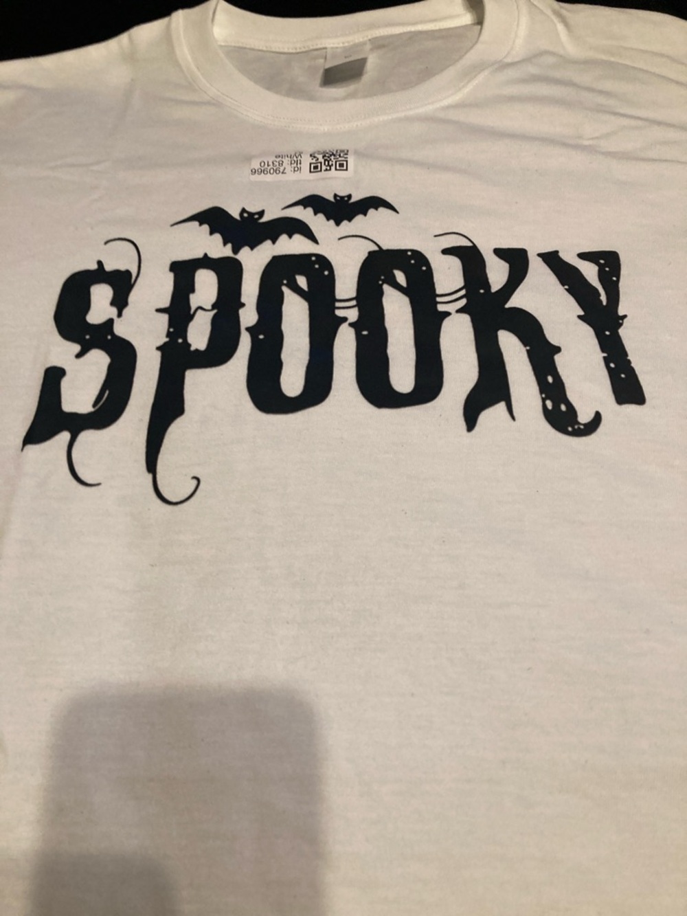White Mens or Women’s Tee with Black "Spooky" Graphic